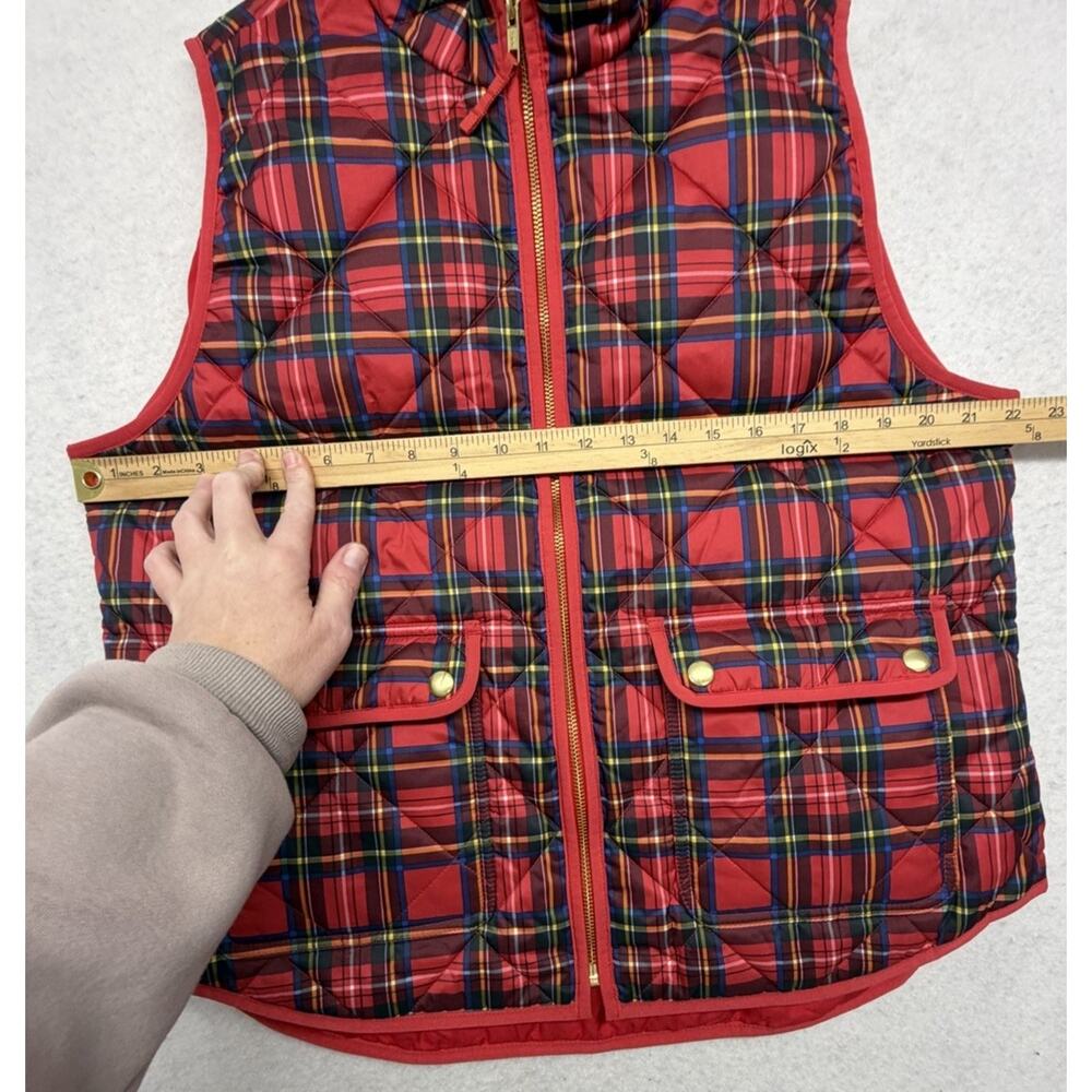 J Crew Vest Womens Large Tartan Plaid Puffer Classic Snap Pockets Red - Picture 5 of 10